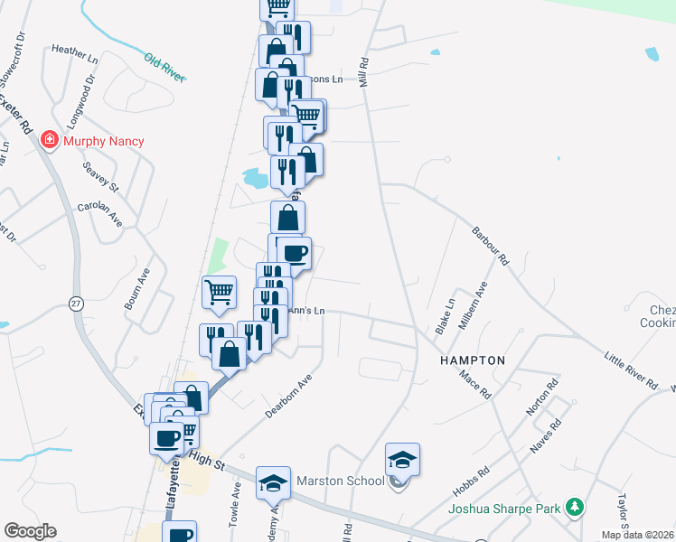map of restaurants, bars, coffee shops, grocery stores, and more near 8 Cogger Street in Hampton