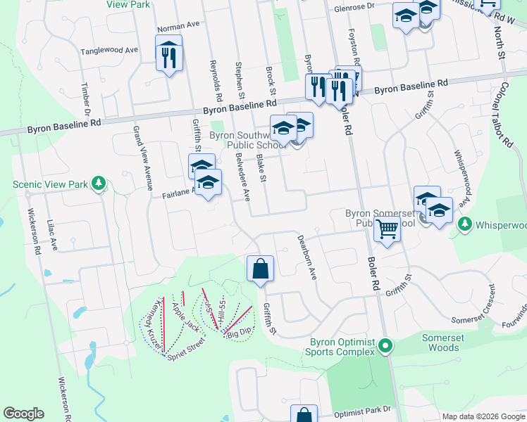 map of restaurants, bars, coffee shops, grocery stores, and more near 489 Blake Street in London