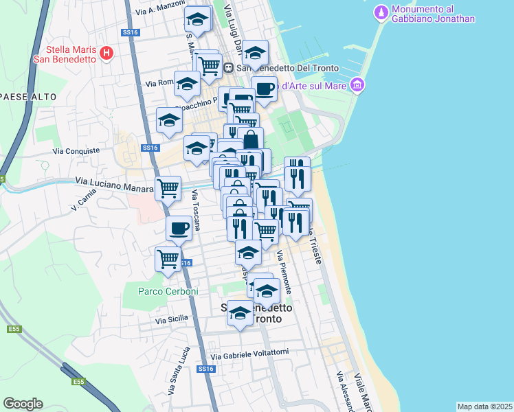 map of restaurants, bars, coffee shops, grocery stores, and more near 6 Via Molise in San Benedetto del Tronto