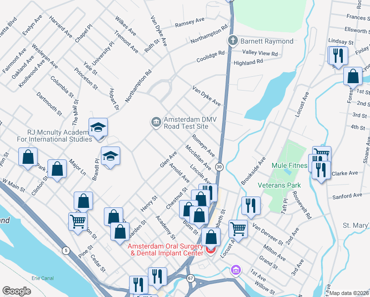 map of restaurants, bars, coffee shops, grocery stores, and more near 87 Glen Avenue in Amsterdam