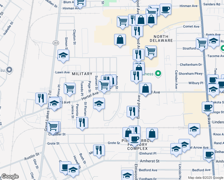 map of restaurants, bars, coffee shops, grocery stores, and more near 710 Hertel Avenue in Buffalo