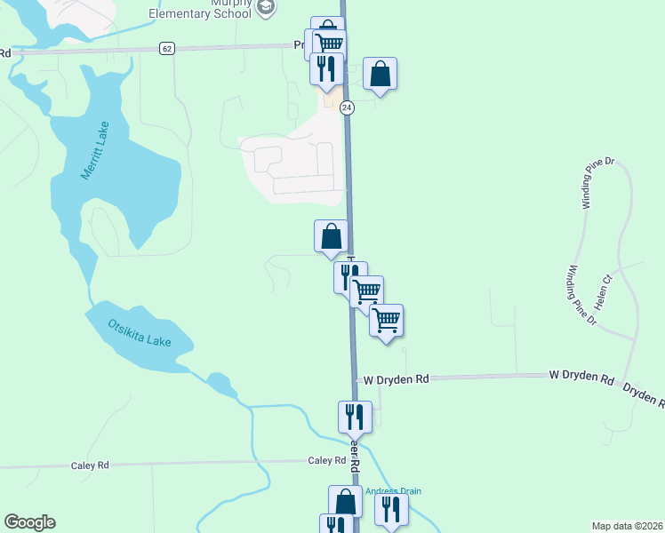 map of restaurants, bars, coffee shops, grocery stores, and more near 3772 South Lapeer Road in Metamora