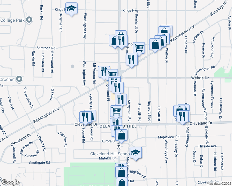 map of restaurants, bars, coffee shops, grocery stores, and more near 3818 Harlem Road in Buffalo