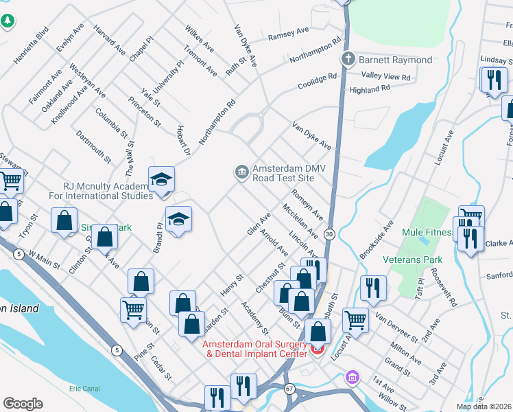 map of restaurants, bars, coffee shops, grocery stores, and more near 62 Lincoln Avenue in Amsterdam