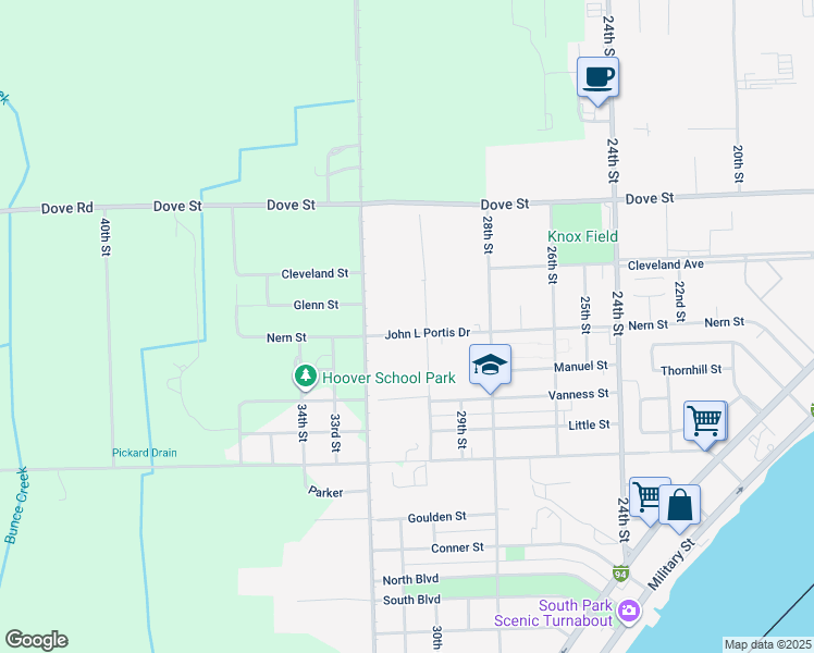 map of restaurants, bars, coffee shops, grocery stores, and more near 3005 Nern Street in Port Huron