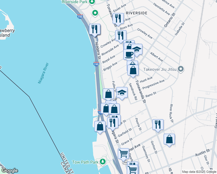 map of restaurants, bars, coffee shops, grocery stores, and more near 14 Collaton Street in Buffalo