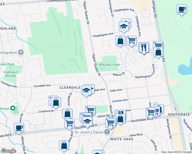 map of restaurants, bars, coffee shops, grocery stores, and more near 30 Clarendon Crescent in London