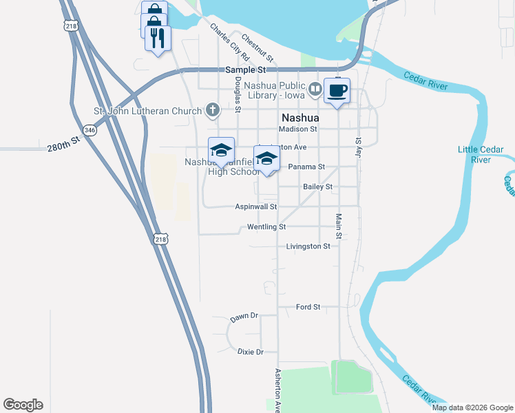 map of restaurants, bars, coffee shops, grocery stores, and more near 513 Aspinwall Street in Nashua