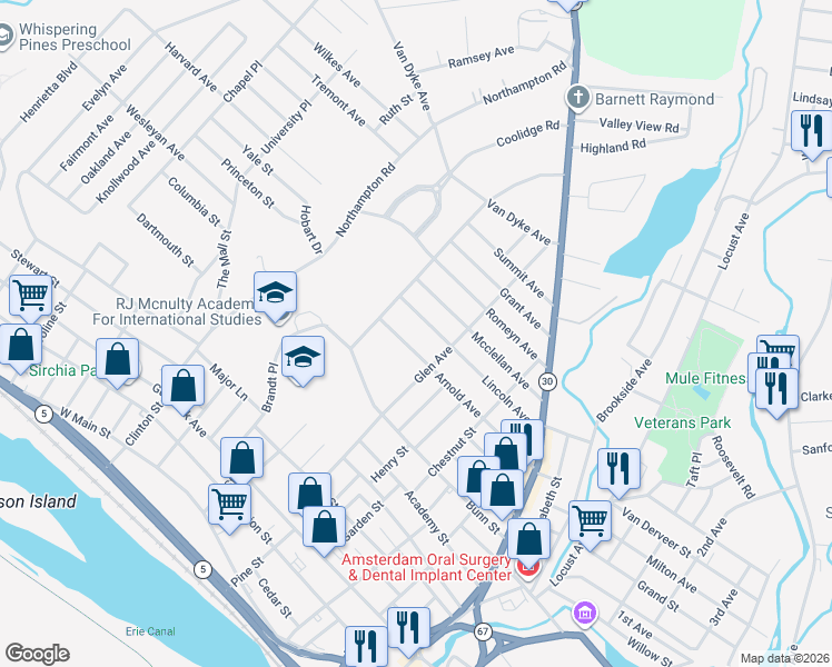 map of restaurants, bars, coffee shops, grocery stores, and more near 62 Lincoln Avenue in Amsterdam