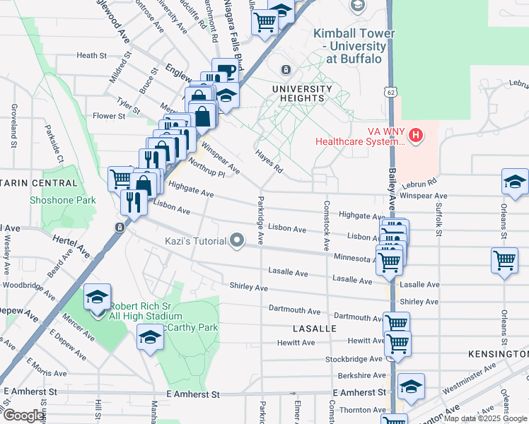 map of restaurants, bars, coffee shops, grocery stores, and more near 178 Lisbon Avenue in Buffalo
