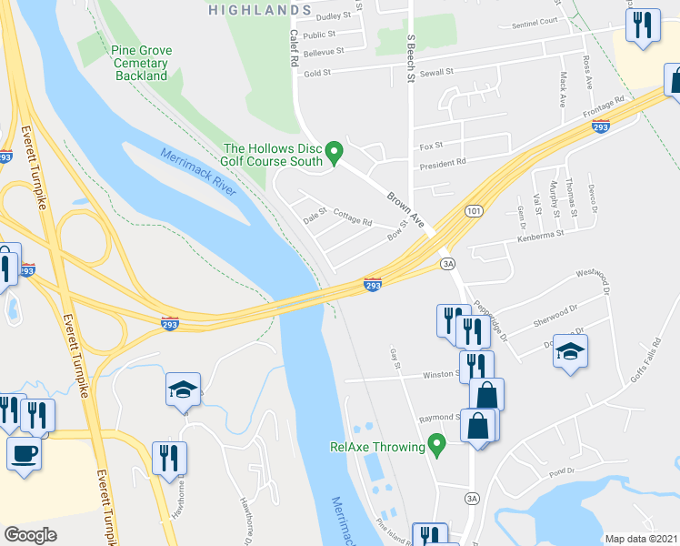 map of restaurants, bars, coffee shops, grocery stores, and more near 7 Bow Street in Manchester