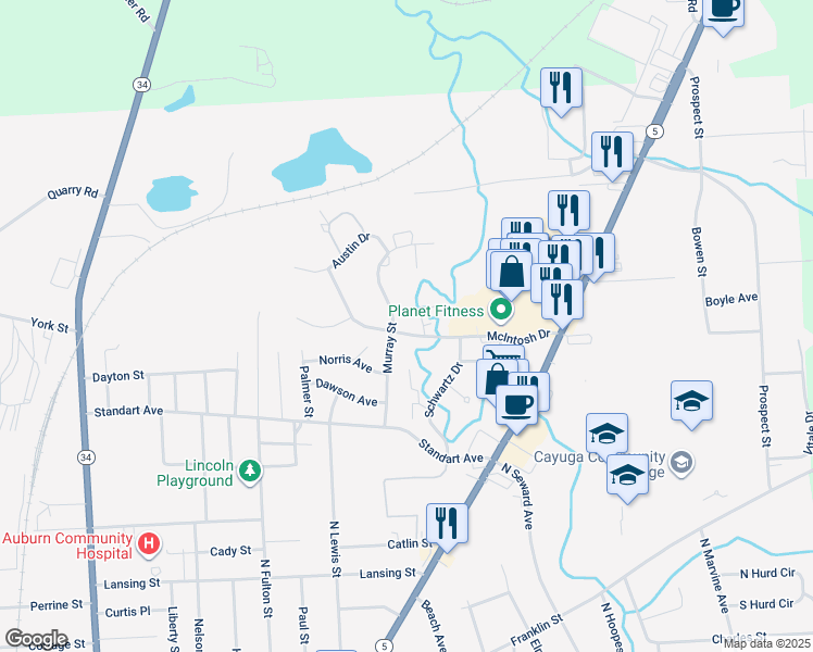 map of restaurants, bars, coffee shops, grocery stores, and more near 250 McIntosh Drive in Auburn