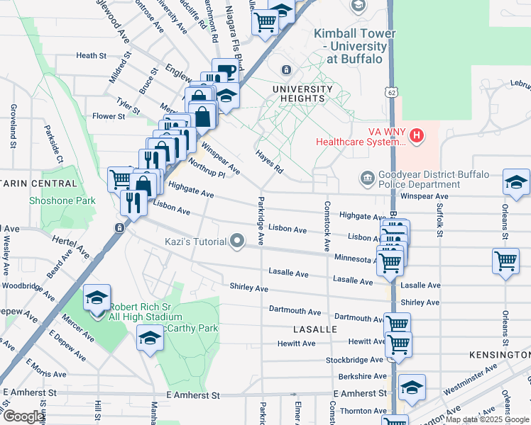map of restaurants, bars, coffee shops, grocery stores, and more near 178 Lisbon Avenue in Buffalo