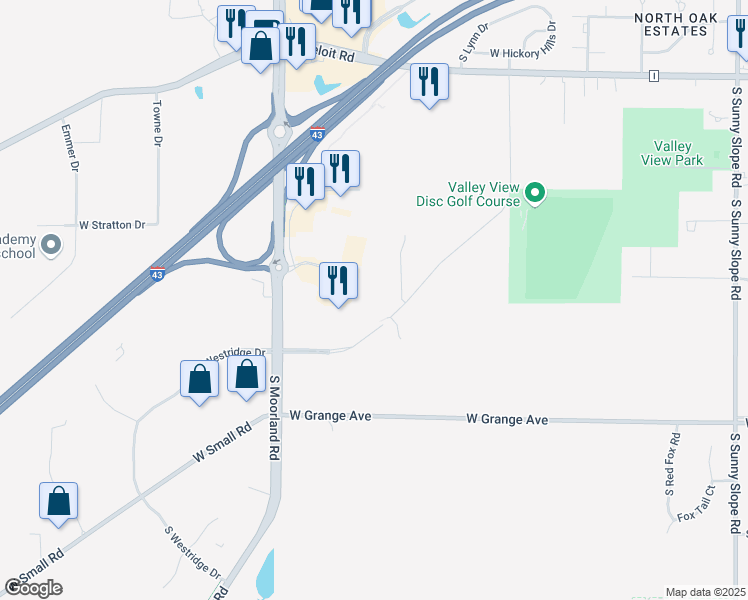 map of restaurants, bars, coffee shops, grocery stores, and more near 15200 West Small Road in New Berlin