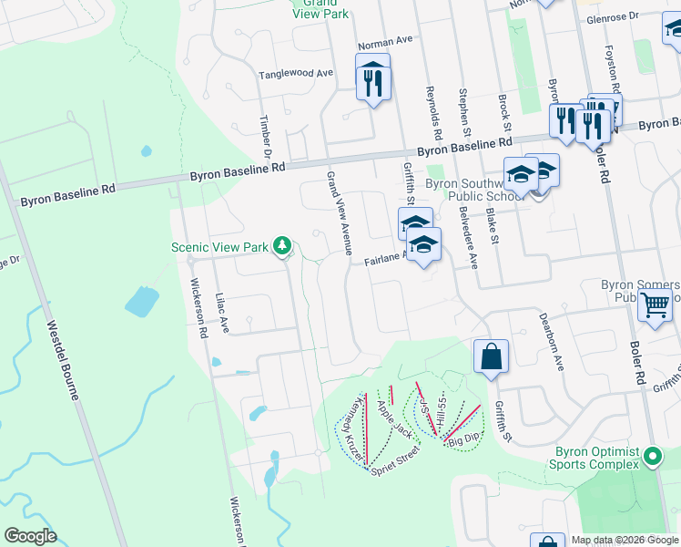 map of restaurants, bars, coffee shops, grocery stores, and more near 599 Grand View Avenue in London