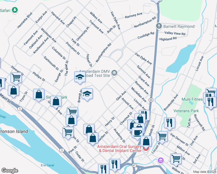 map of restaurants, bars, coffee shops, grocery stores, and more near 82 Arnold Avenue in Amsterdam