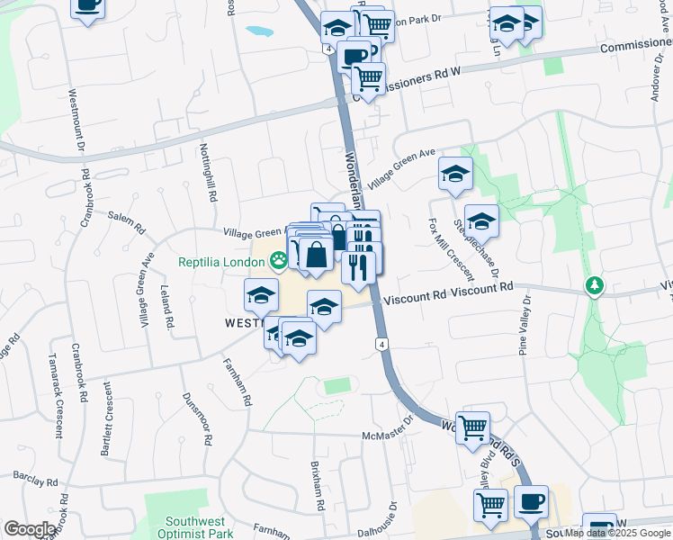 map of restaurants, bars, coffee shops, grocery stores, and more near 785 Wonderland Road South in London