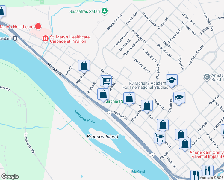 map of restaurants, bars, coffee shops, grocery stores, and more near 262 Guy Park Avenue in Amsterdam