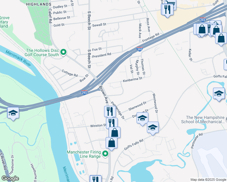 map of restaurants, bars, coffee shops, grocery stores, and more near in Manchester