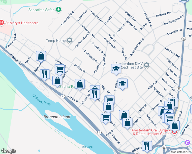 map of restaurants, bars, coffee shops, grocery stores, and more near 3 Phillips Street in Amsterdam