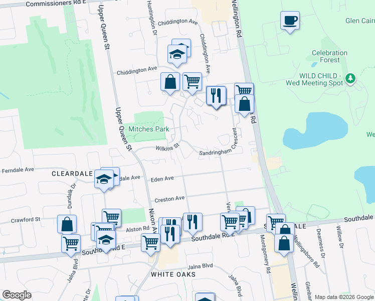 map of restaurants, bars, coffee shops, grocery stores, and more near 475 Sandringham Crescent in London