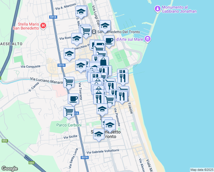 map of restaurants, bars, coffee shops, grocery stores, and more near 6 Via Molise in San Benedetto del Tronto