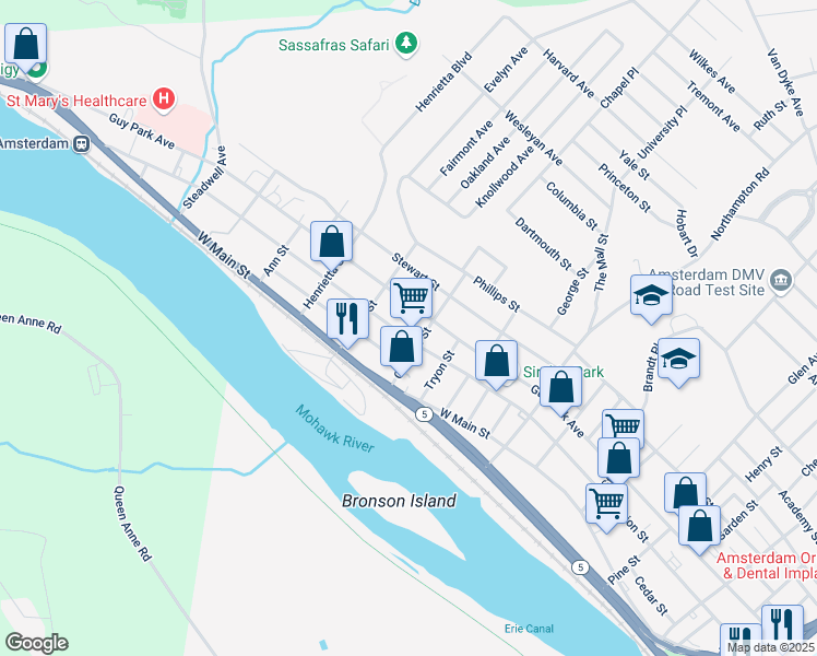 map of restaurants, bars, coffee shops, grocery stores, and more near 102 Caroline Street in Amsterdam