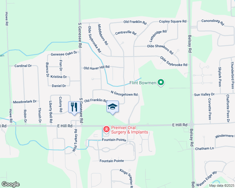 map of restaurants, bars, coffee shops, grocery stores, and more near 5161 North Georgetown Road in Grand Blanc