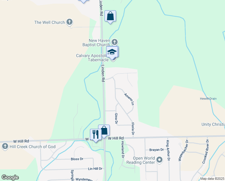 map of restaurants, bars, coffee shops, grocery stores, and more near 5358 Floria Drive in Swartz Creek