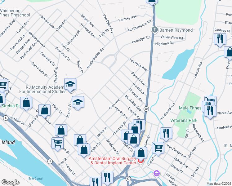 map of restaurants, bars, coffee shops, grocery stores, and more near 62 Lincoln Avenue in Amsterdam
