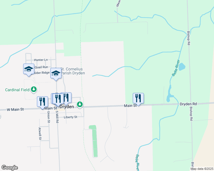 map of restaurants, bars, coffee shops, grocery stores, and more near 5711 Main Street in Dryden