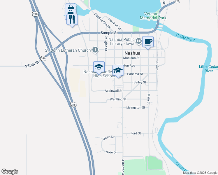 map of restaurants, bars, coffee shops, grocery stores, and more near 513-799 Aspinwall Street in Nashua