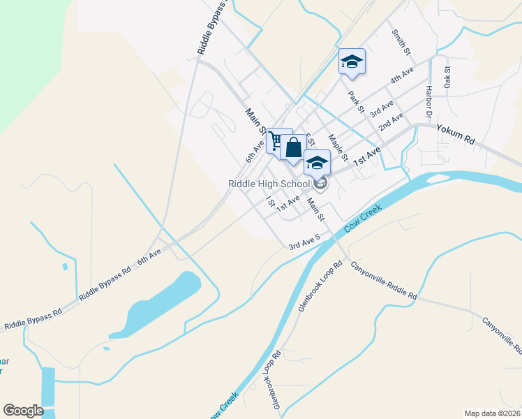 map of restaurants, bars, coffee shops, grocery stores, and more near 336 First Avenue in Riddle