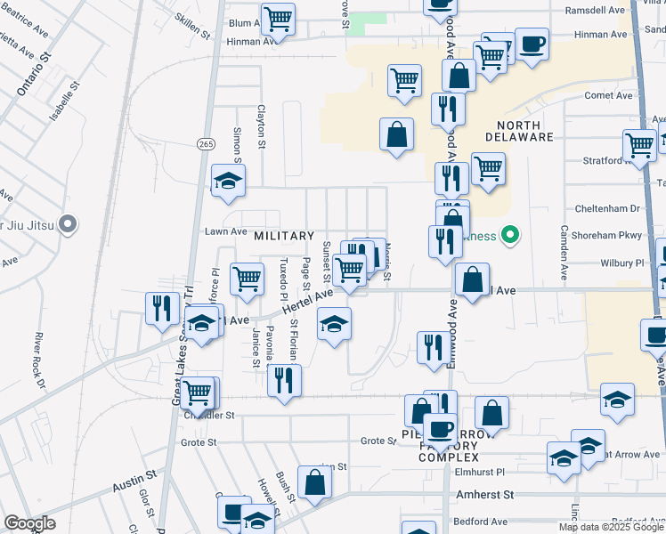 map of restaurants, bars, coffee shops, grocery stores, and more near 674 Hertel Avenue in Buffalo