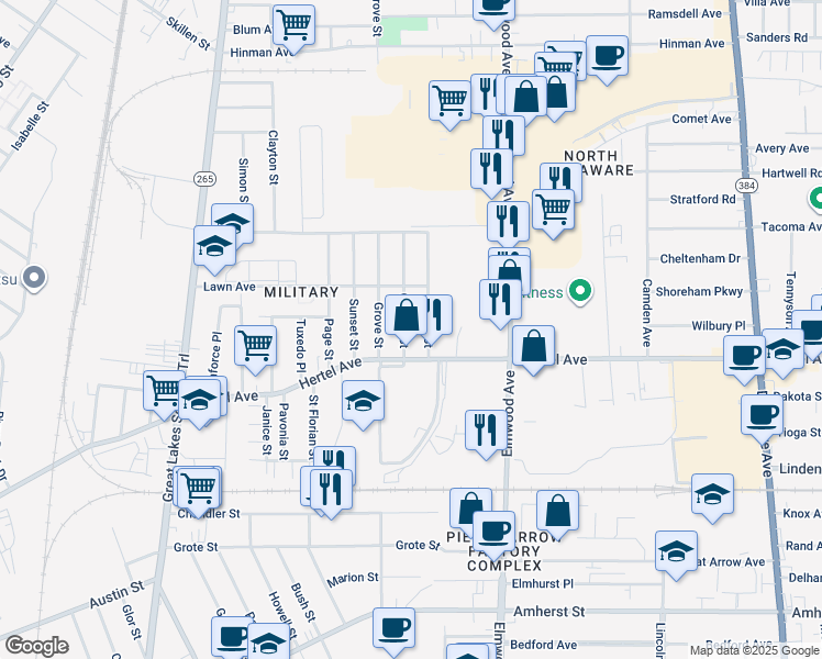 map of restaurants, bars, coffee shops, grocery stores, and more near 710 Hertel Avenue in Buffalo