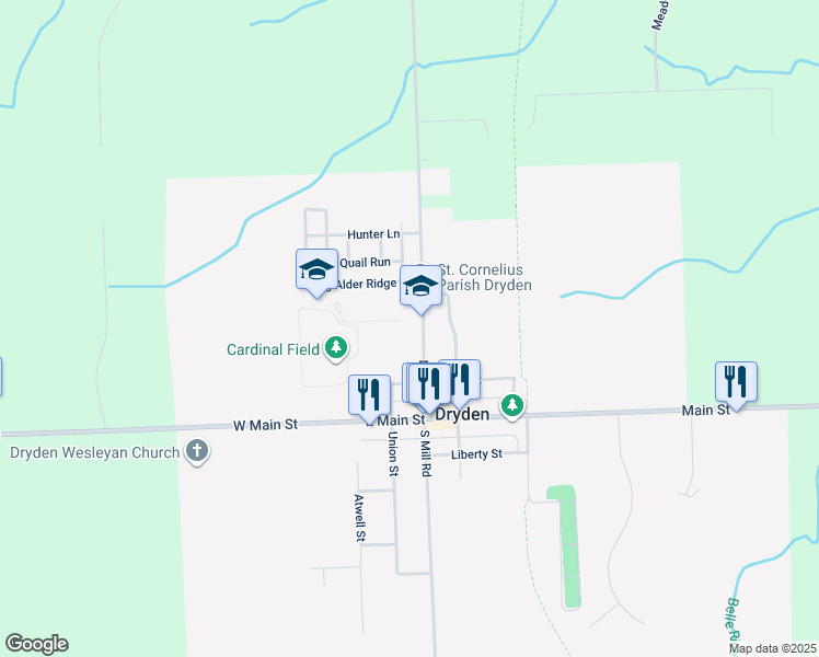 map of restaurants, bars, coffee shops, grocery stores, and more near 3868 North Mill Road in Dryden