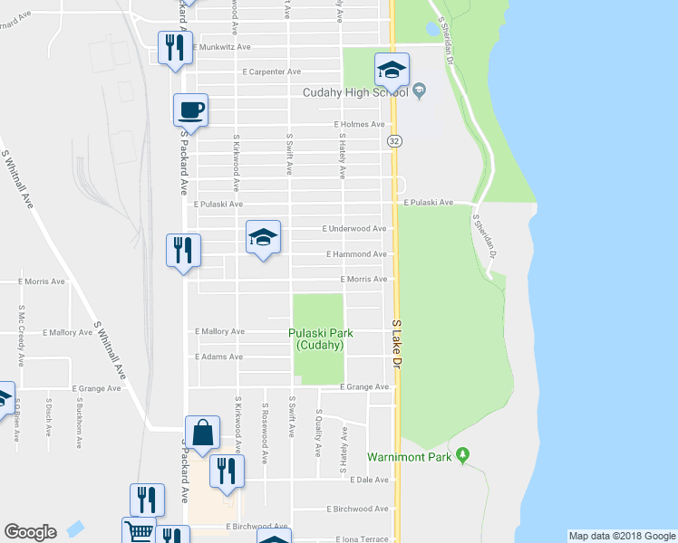 map of restaurants, bars, coffee shops, grocery stores, and more near 3876 East Morris Avenue in Cudahy