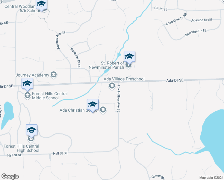 map of restaurants, bars, coffee shops, grocery stores, and more near 6330 Ada Drive Southeast in Ada