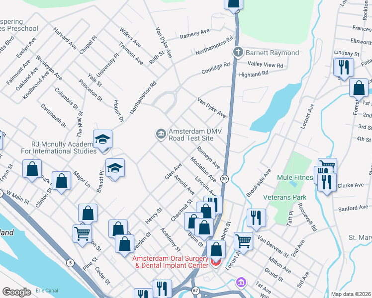 map of restaurants, bars, coffee shops, grocery stores, and more near 87 Glen Avenue in Amsterdam