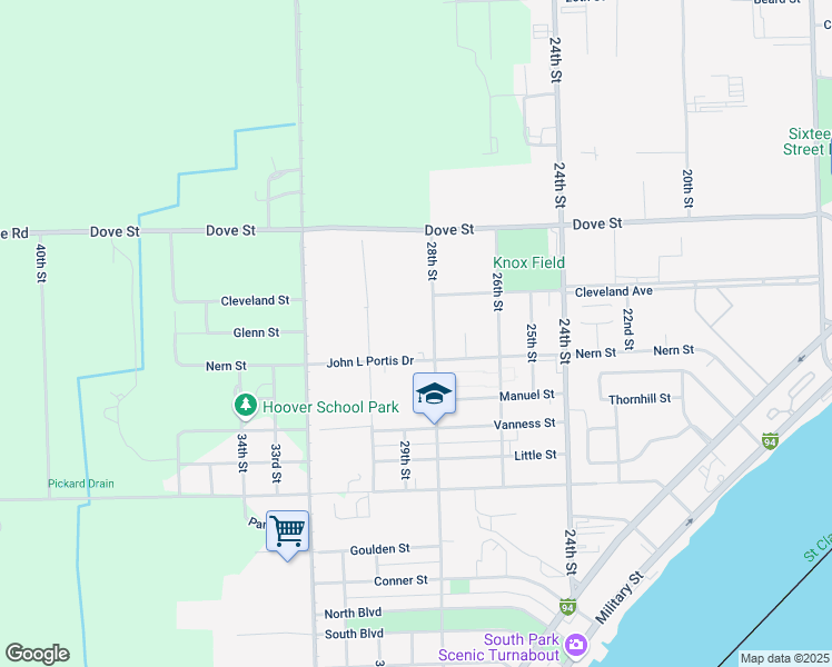 map of restaurants, bars, coffee shops, grocery stores, and more near 2902 Nern Street in Port Huron