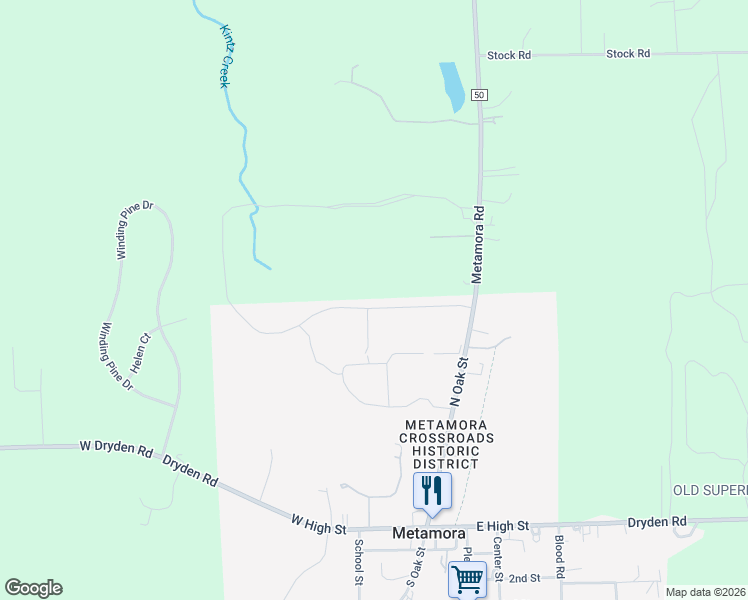 map of restaurants, bars, coffee shops, grocery stores, and more near 3780 Deer Ridge Run in Metamora