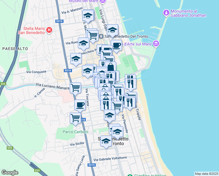 map of restaurants, bars, coffee shops, grocery stores, and more near 6 Via Molise in San Benedetto del Tronto