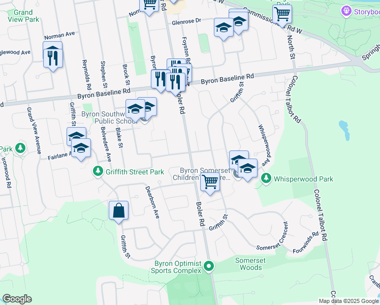 map of restaurants, bars, coffee shops, grocery stores, and more near 1256 Wayne Road in London