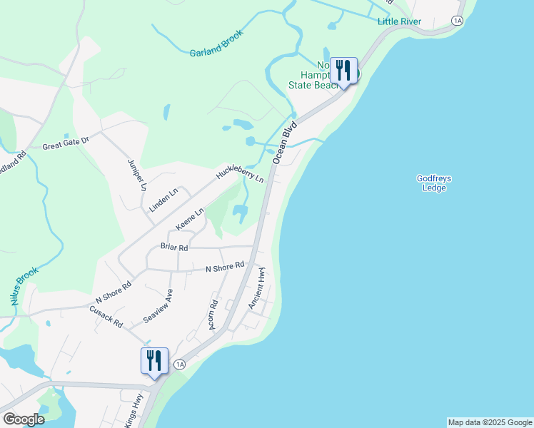 map of restaurants, bars, coffee shops, grocery stores, and more near 1054 Ocean Boulevard in Hampton