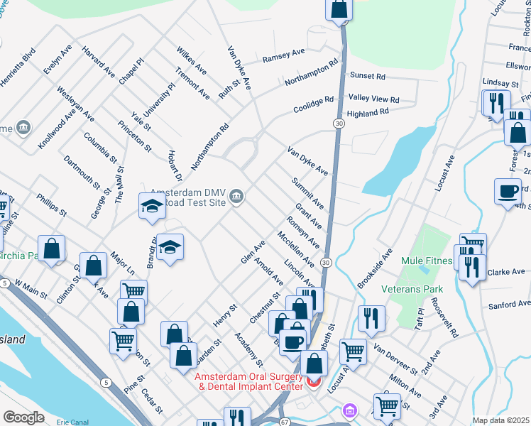map of restaurants, bars, coffee shops, grocery stores, and more near 42 Romeyn Avenue in Amsterdam