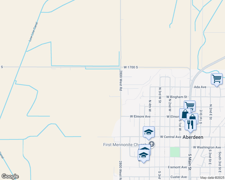 map of restaurants, bars, coffee shops, grocery stores, and more near 1716 South 2800 West in Aberdeen