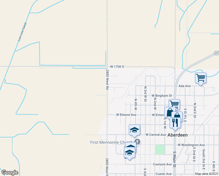 map of restaurants, bars, coffee shops, grocery stores, and more near 1716 South 2800 West in Aberdeen