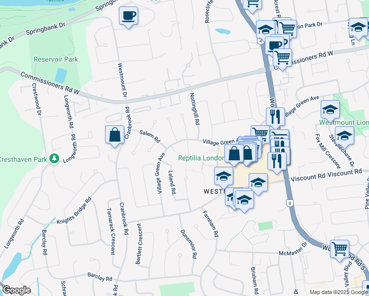 map of restaurants, bars, coffee shops, grocery stores, and more near 83 Lynngate Grove in London