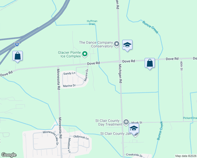 map of restaurants, bars, coffee shops, grocery stores, and more near 4125 Dove Road in Port Huron