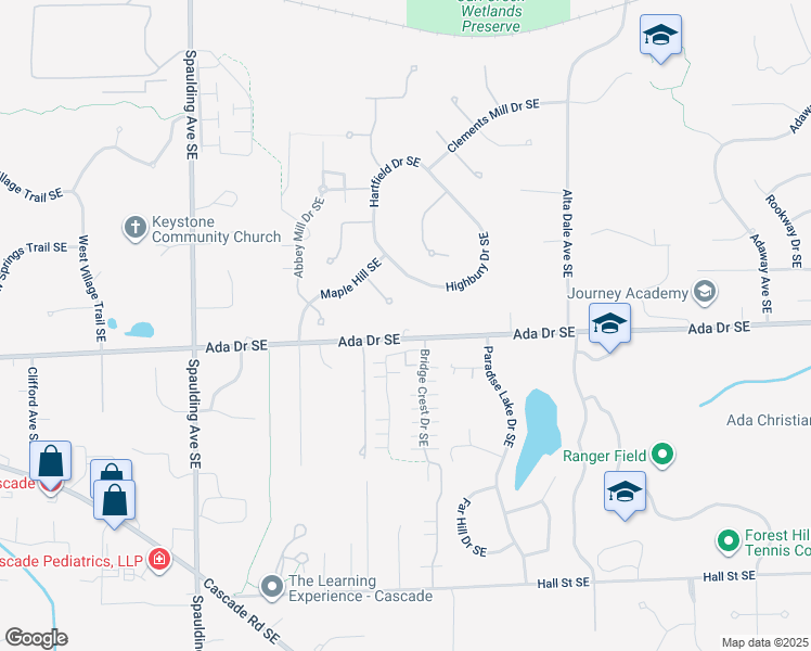 map of restaurants, bars, coffee shops, grocery stores, and more near 5533 Ada Drive Southeast in Ada